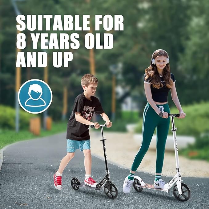 Kick Scooter for Ages 6+, Kids, Teens & Adults. Max Load 240 LBS. 8IN Big Wheels for Kids, Teens & Adults, 3 Adjustable Levels