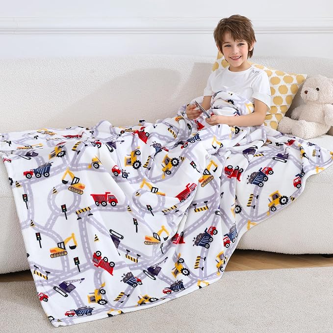 Viviland Kids Truck Print Blanket, Soft Warm Lightweight Plush Fleece Throw for Sofa, Chair, Couch, Bed - 50" x 60"