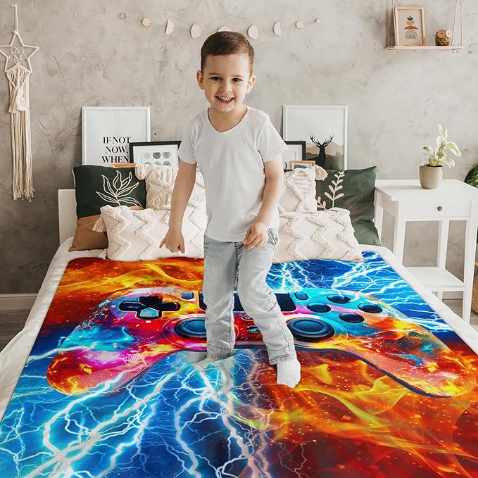 Boys Blanket Game Throw Blankets for Kids Teens - Gaming Party Decor Stuff 50X60 Inches Soft Warm Gamer Throw for Sofa Couch Bed Office Son Birthday Gift