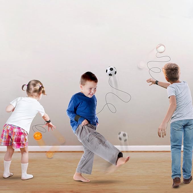 ArtCreativity 2.25 Inch Sports Wrist Balls - Set of 3 - Includes Basketball, Baseball, and Soccer Ball Wristband Toys - Durable Foam String Attached Rebound Balls - Party Favor, Gift Idea for Kids