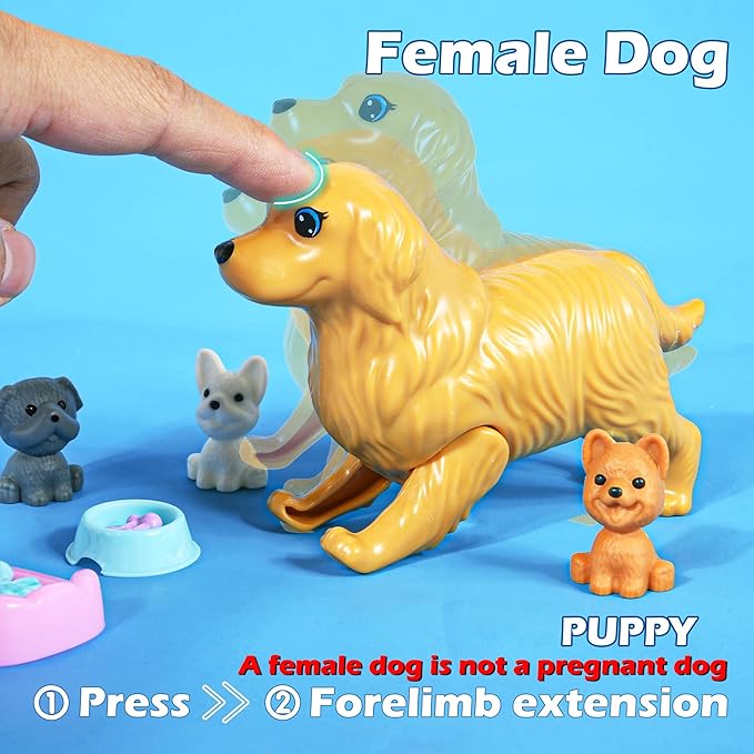 iBayda Family Dollhouse Dolls Playset - 6 People with Dollhouse Pets Included Pregnant Mom Dad 3 Kids and Accessories for 3-12 Years Old Toddlers Gift