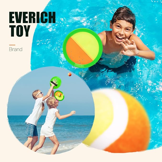 EVERICH TOY Upgraded Toss and Catch Ball Game Set, Kids Toy Stocking Stuffers for Boys Girls Ages 3-12, Includes 2 Paddles 2 Sticky Balls, Water-Resistant Indoor Outdoor Toy for Beach Pool Yard