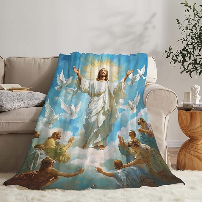 Jesus Blanket Christian Faith Religious Bible Verse Inspirational Scripture Throw Catholic Spiritual Gifts for Adults Women Men Kids Girls Boys Plush Fuzzy Fleece Blanket Decor 40''X50''