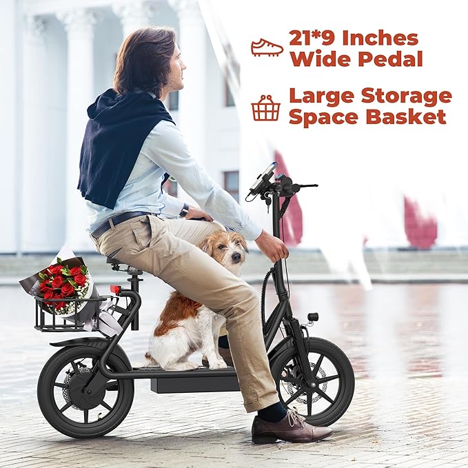 WERHY Electric Scooter, 500W Motor, 14'' Tires, Top Speed 22 mph, Max 27/49 Miles Ranges, Foldable E-Scooter with Suspension, Digital Display, Cruise Control,Rear Seat Box/Basket