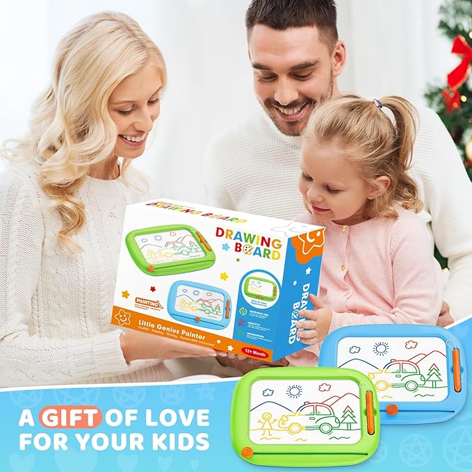 2 Pack Magnetic Drawing Board, Toddlers Toys Ages 1-2 & 2-3, Learning and Educational Writing Painting Doodle Pad for Toddlers for 1 2 3 Year Old, Ideal Christmas Birthday Gifts for Kids Boys Girls