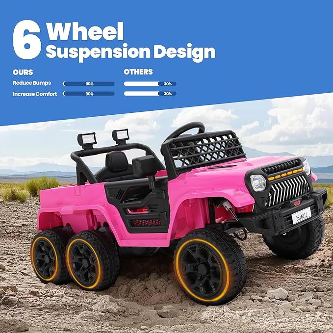 12V Power Wheels Jeep for Kids - Ride On Truck Car w/2WD/4WD Switch w/Parent Remote Control, 6 Wheels Suspension Electric Car for Kids, Pink