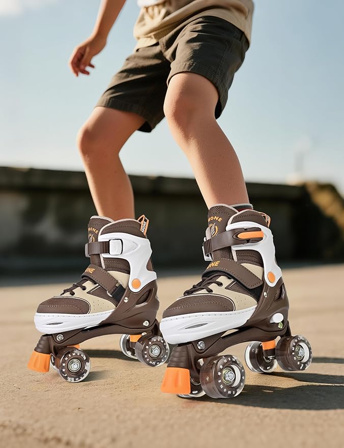 NEMONE Roller Skates for Boys Kids Ages 4-6 5-8 6-12 8-12 with 4 Sizes Adjustable Light up Wheels, Todder Beginner Rollerskates Indoor Outdoor Sports