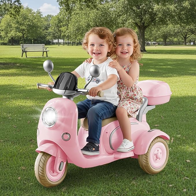 HEIMILI Kids Electric Motorcycle,Electric Scooter for 3 Year Old, Girls Toy, 3-Wheel 12V Ride On Scooter for Kids with Storage Compartments, Motorcycle for Girls (Pink)