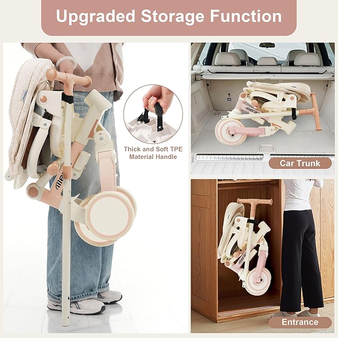 7 in 1 Baby Tricycle Toddler Trike Collapsible Frame Lightweight Kid Rider Removable Pedal Ages 1Y-6Y