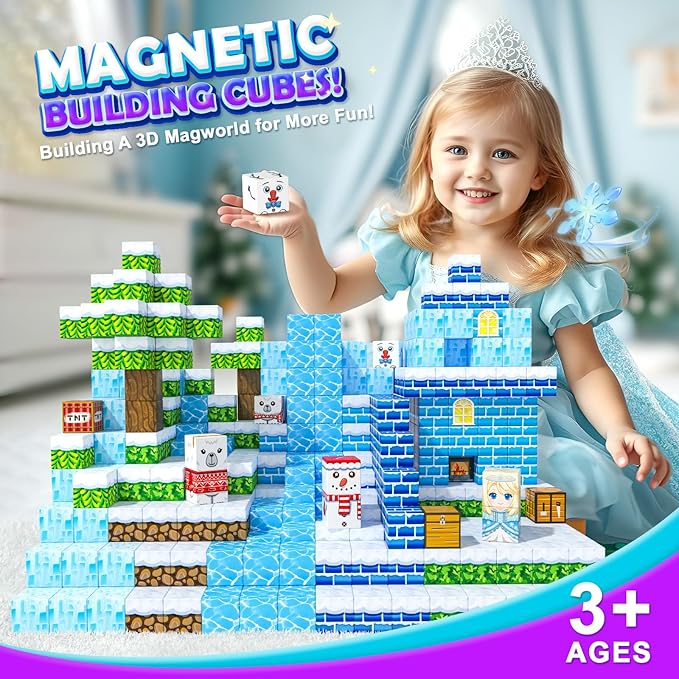 Soyee Magnetic Blocks Kids Toys - Build Mine Magnet World Set for Boys & Girls Ages 3-5 5-7 6-8 8-12 Building Sensory Toys 1'' Magnetic Cubes 3 4 5 6 7 8+ Year Old Girls Birthday Gifts