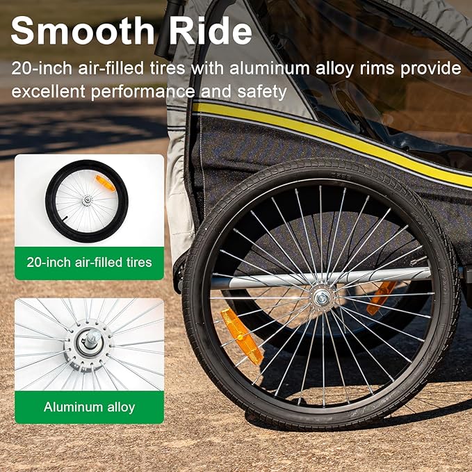 LEOGUAR Bike Trailer for Kids, Stroller, Suitable for 1 to 2 Kids, 5-Point Harness, Padded seat and Backrest, Folding Frame, Quick Release Wheels, 8" Swivel Front Wheel, Bug Screen & Weather Shield