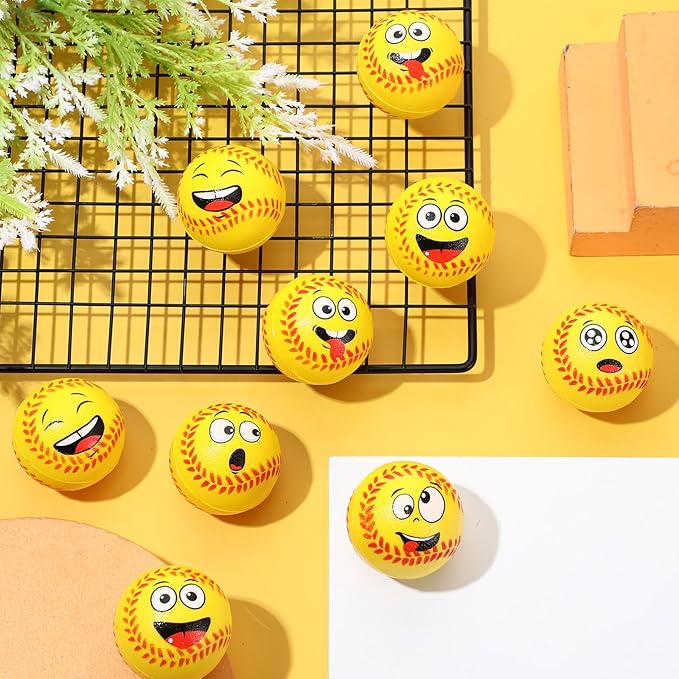 24 Pcs Mini Face Stress Balls for Boys Girls Fidget Toys Bulk Foam Balls for Stress and Anxiety Relief Balls for Party Favors Birthday Gift Decoration(Softball)