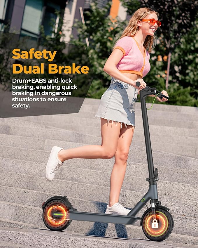 Electric Scooter - 8.5"/10'' Solid Tires, 350W/500W Motor, Up to 19-22MPH and 21-24Miles Long-Range Portable Commuting Scooter for Adults with Double Braking System and App