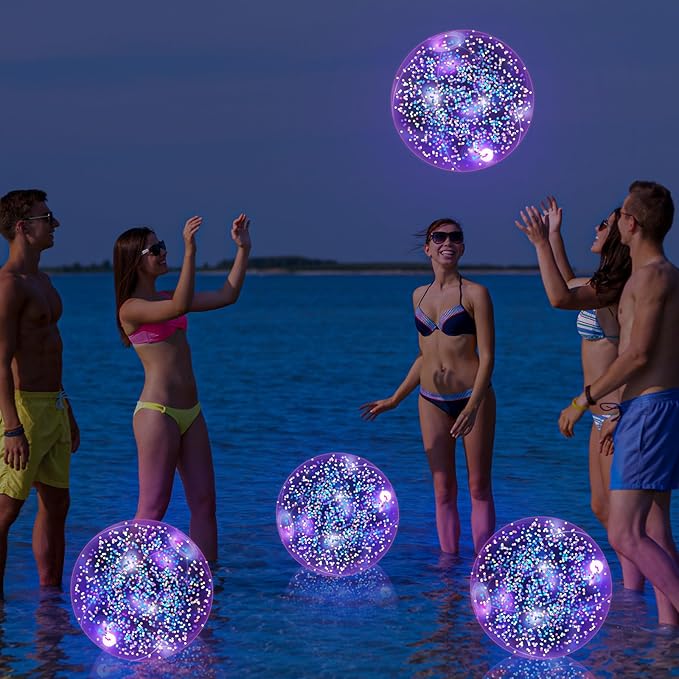 12 Pack 12 Inch Glow in The Dark LED Beach Ball Jumbo Confetti Glitters Inflatable Ball Swimming Pool for Party Pool Summer(Colorful)