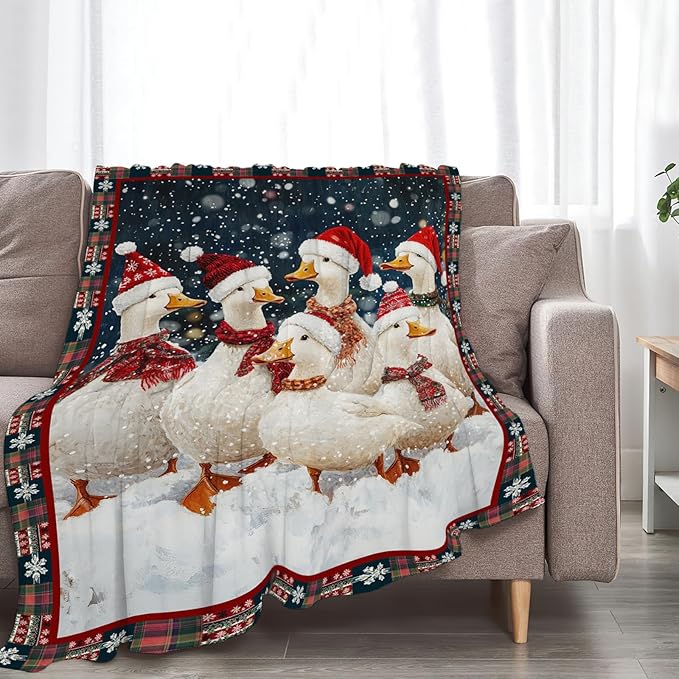 Christmas Duck Blanket Cute Duck Lover Throw Blankets Funny Gifts for Girls Boys Kids Soft Cozy Fleece Plush for Couch Sofa Bed 60"x50"