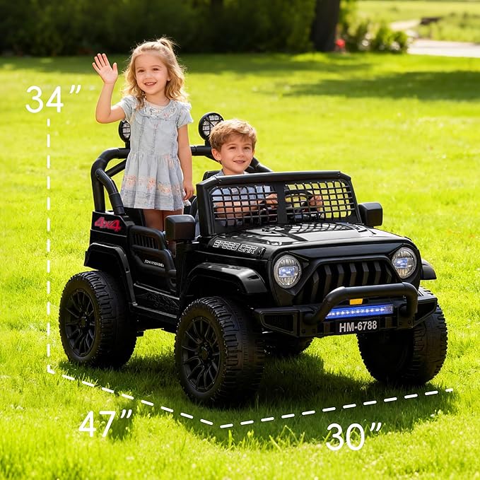 24V Electric Car for Kids Truck Car Ride On Car Kids Car Equipped with Bluetooth,Parental Remote Control,LED Lights,Double Open Doors,Wear Resistant Wheels-Black