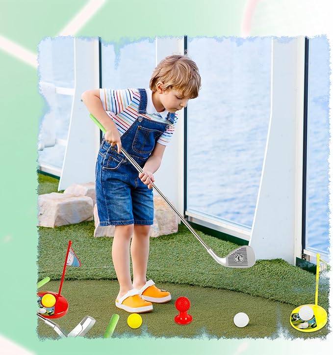 24 Pcs Kids Golf Clubs Kit Includ 6 Retractable Golf Clubs for Children Toddlers Boys Girls Adjustable Mini Golf Set Outdoor Indoor Sports Toys Birthday