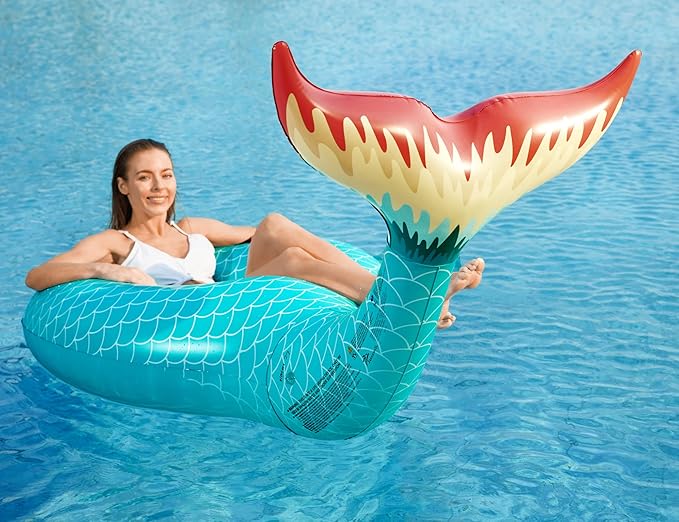Jasonwell Giant Inflatable Mermaid Tail Pool Float with Fast Valves Pool Floaties Tube Summer Beach Swimming Pool Party Lounge Raft Water Floaty Decorations Toys for Adults Kids Green L
