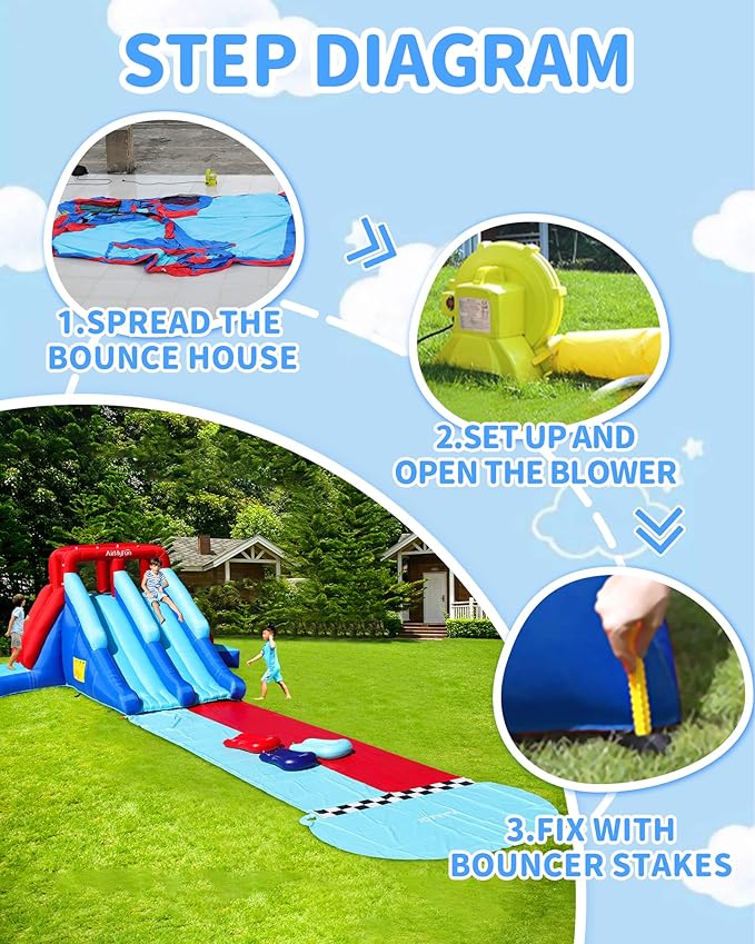 AirMyFun Inflatable Bounce House with Double Slide, Kids & Adults Water Slides for Outdoor Fun