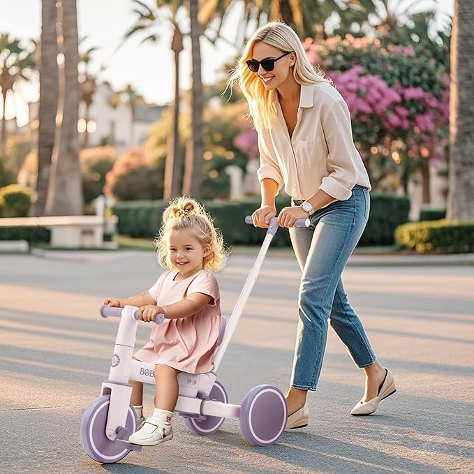 5-in-1 Tricycle for Toddlers 18 Months to 5 Years Old, Toddler Bike, Kids Tricycle with Push Handle and Backrest, Toddler Balance Bike with Easy Assembly for Boys and Girls. (Purple)