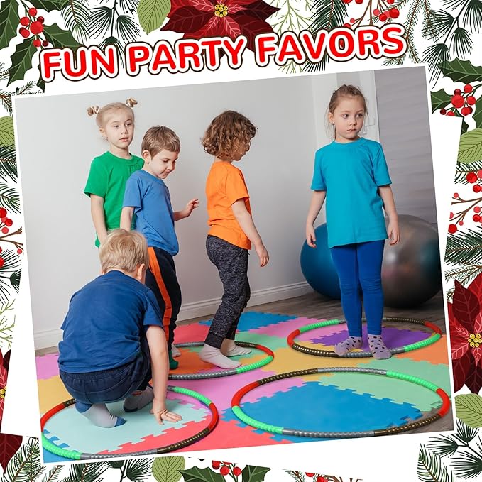 Sratte 12 Pcs Toy Hoop for Kid Detachable Adjustable Toy Hoop Colored Exercise Ring Plastic Circle for Kid Teen Gymnastics Equipment Require Self Assembly(28 Inch,Red, Gold, Silver, Green)