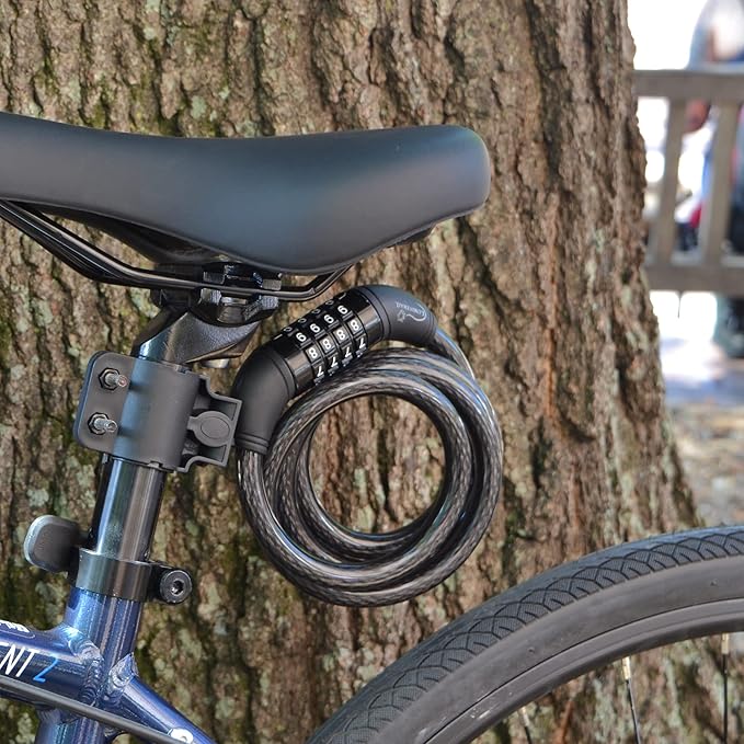 Lumintrail 6ft Heavy Duty Anti Theft Bike Lock Cable with Combinations - Bike Cable Lock with Mounting Bracket (1 Pack, Green)