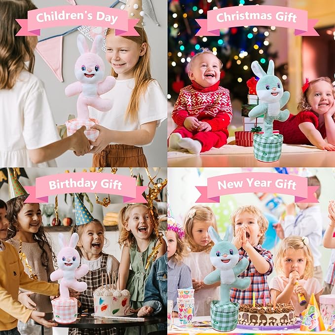 Talking Dancing Bunny Baby Toy for Kids Interactive Plush Toddlers Toys Talking Bunny Repeats What You Say Realistic Plush Educational Toy Teen Easter Bunny Basket Stuffers Gifts Girls Boys Birthday