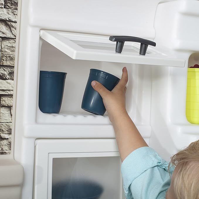 Step2 Elegant Edge Kids Kitchen Playset, Indoor/Outdoor Kitchenette, Interactive Play with Lights and Sounds, Made of Durable Plastic, Includes 78 Piece Toy Accessories, For Toddlers 3+ Years Old