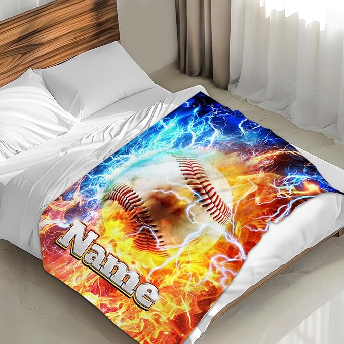 Baseball Blanket for Kids Boys 1-3, Personalized Name 40x30 Inches Small Soft Warm Cozy Custom Sports Stuff Throws Accessories Gifts for Sofa Chairs