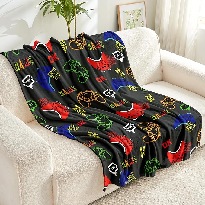 Wajade Game Blanket for Boys and Girls Video Game Controller Enjoy This Game Blanket for Kids Teens Soft Warm Fuzzy Game Blanket for Couch Sofa Bed 50"x60"