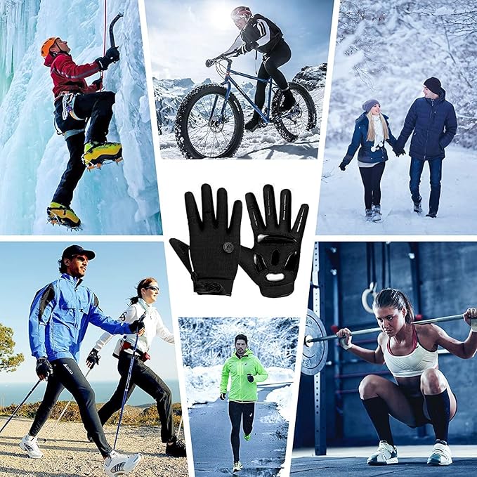 BIKINGMOREOK Bike Cycling Gloves for Men Women,Touchscreen Full Finger Shock-Absorbing 5MM Gel Pads MTB Road Bicycle Gloves for Mountain Biking,Running,Hiking,Outdoor Sports