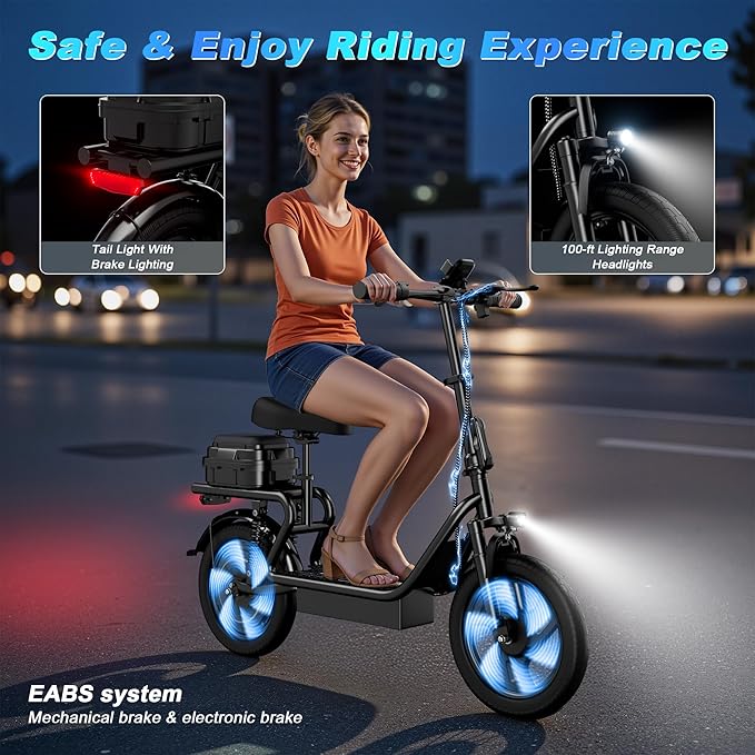 WERHY Electric Scooter, 500W Motor, 14'' Tires, Top Speed 22 mph, Max 27/49 Miles Ranges, Foldable E-Scooter with Suspension, Digital Display, Cruise Control,Rear Seat Box/Basket