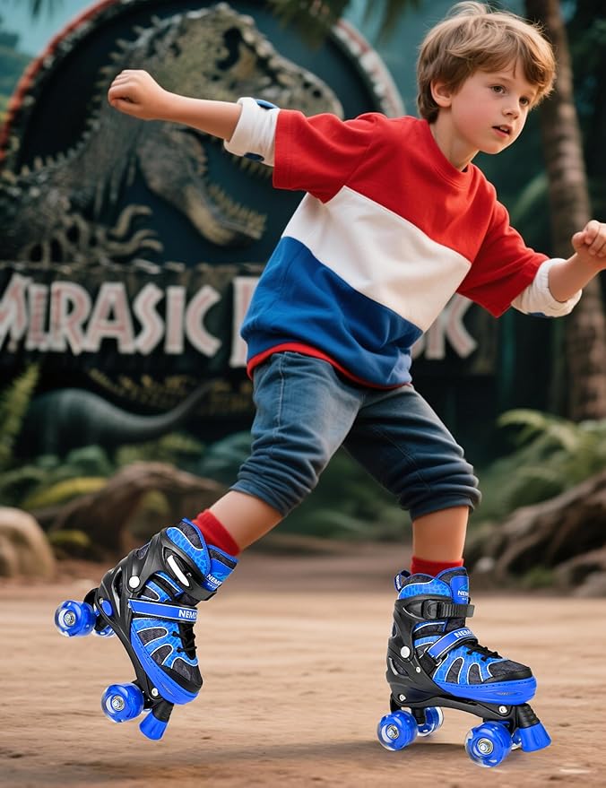NEMONE Roller Skates for Boys Kids Ages 4-6 5-8 6-12 8-12 with 4 Sizes Adjustable Light up Wheels, Todder Beginner Rollerskates Indoor Outdoor Sports