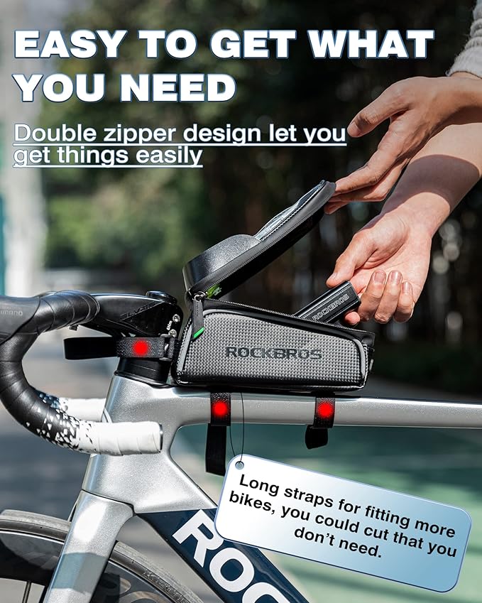 ROCKBROS Bike/Bicycle Phone Front Frame Bag, Waterproof, Tube Bag,Cycling Pouch, Bike Accessories for Men Compatible Phone Under 7”