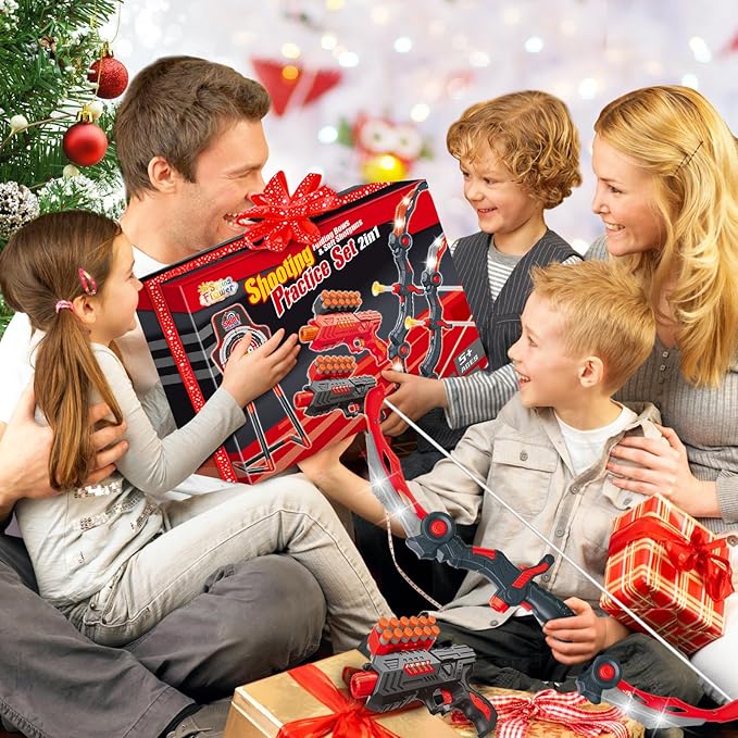 SpringFlower 2 Bow and Arrow Sets with LED Light-up,2 Foam Dart Guns for Kids 5 6 7 8 9 10+ Years Old, Archery Set with Standing Target for Boys & Girl, Ideal Gift