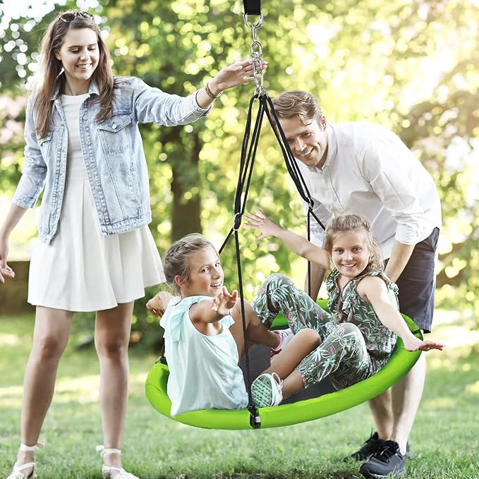 RedSwing 40" Flying Saucer Tree Swing for Kids Outdoor, Large Round Tire Swings for Trees and Swingset, Strong Heavy Duty for Outside Playground, 500LBS Weight Capacity, Green