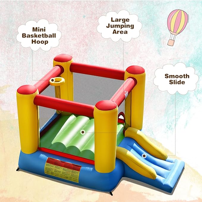 BOUNTECH Inflatable Bounce House, Bouncy House for Kids Indoor Outdoor Party Fun with Heavy Duty Jumping Area, Slide, Portable Toddler Bounce House with 480W Blower Included for Birthday Party Gifts