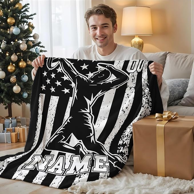 Volleyball Gifts for Kids Boys - Custom 50x40 Inches Small Soft Fuzzy Flannel Blankets Accessories Decor Personalized Sports Throws for Travel Camping