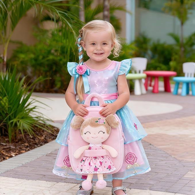 Gloveleya Toddler Backpack Baby Girl Gift Plush Bag Diaper Bag Plush Printed Flower Roses Backpack