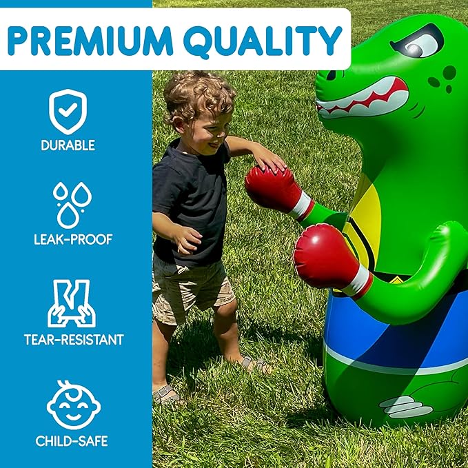 Inflatable Dinosaur Punching Bag for Kids – Bop Bag for Toddlers and Children Ages 3-14 – 47" Blow Up Toy with Bounce-Back Action – Fill Base with Sand or Water