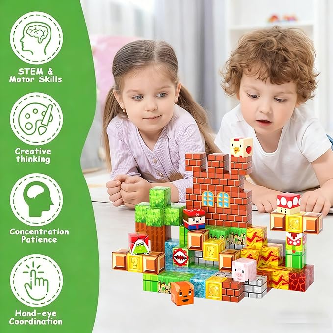 100PCS 0.8in Magnetic Blocks, Building Blocks Cubes for Kids Age 4-8, Magnetic Tiles for Toddler STEM Sensory, Magnetic Toys for Boys & Girls Age 3 4 5 6 7 8 9 10 Christmas Birthday Gifts