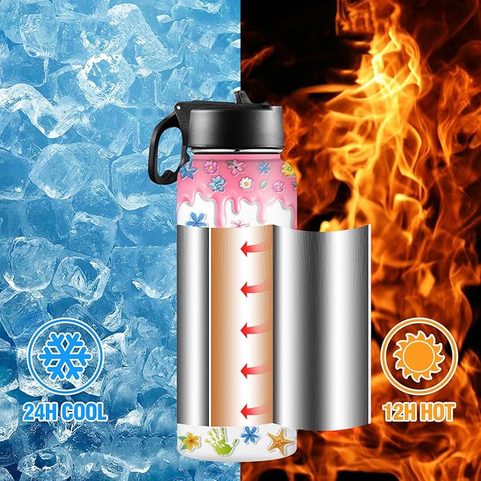 Personalized Water Bottles with Straw Lid Custom Water Bottle Personalized Names Thermos Stainless Steel Double Wall Insulated Cup Customized Gifts for Kids Women Men School Sports Style 06