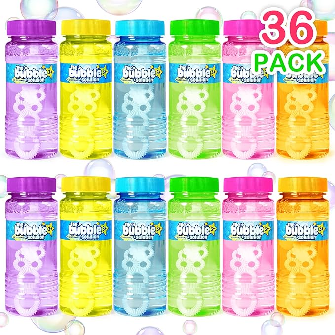 36 Pcs Bubble Bottles with Wand,Bubbles Party Favors for Kids,Summer Toys, Blow Bubbles Solution Novelty Toy, Party Favors, Birthday Party Supplies, Outdoor & Indoor Activity,4oz,6 Colors