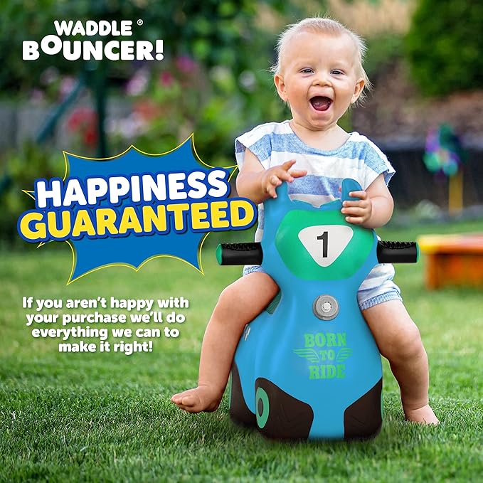 Waddle Bouncy Hopper Inflatable Hopping Animal Scooter, Indoors and Outdoor for Toddlers and Kids, Pump Included, Boys and Girls Ages 2 Years and Up (Blue Zoomer)