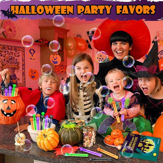 Halloween Treats Non Candy for Toddlers 20 PCS, Mini Bubble Wands Prizes Toys Gifts Bags for Kids, Small Halloween Birthday Classroom Party Basket Goody Bag Stuffer Trinkets Stuff for Boys Girls