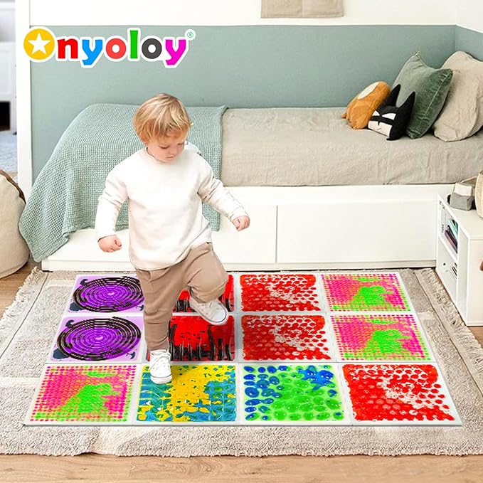 Textured Sensory Liquid Tile - Set of 1 Square Lava Tile, Sensory Mat for Ages 3 to Adult, Measures 12" x 12", Textured Sensory Lava Tile, Red Black.