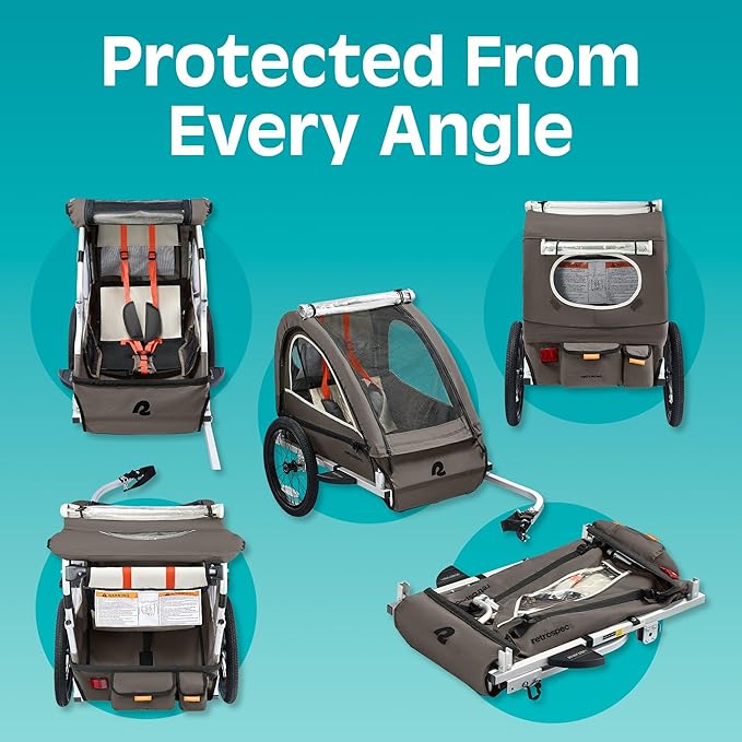 Retrospec Rover Plus Foldable Bike Trailer for Kids, Single/Double Passenger Child Bike Trailer with 5-Point Safety Harness, Reflective, Weather-Resistant Fabric and Safety Flag - Supports 40-80 lbs