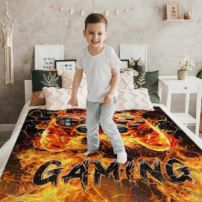 Boys Gaming Blanket Gift Game Throw Blankets for Kids Teens, 50x60 Inches Warm Soft Cool Decor Throw for Sofa Couch Bed Office