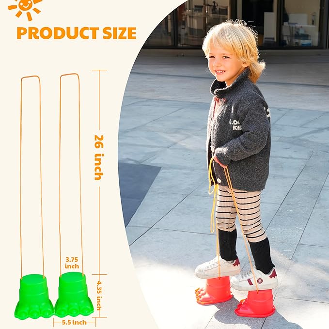IROO Balancing Stilts for Kids - 4 Pairs (8 Stilts Total) Monster Feet for Balance & Coordination - Family Fun Toys for Boys & Girls Age 4-10 Backyard Parties, Obstacle Courses, Indoor & Outdoor Games