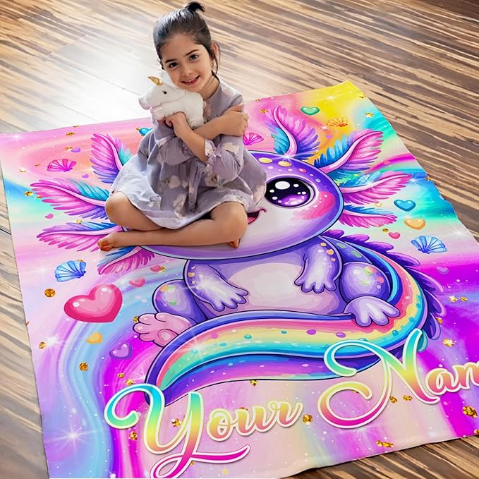 Personalized Blanket for Girls Throw Blanket Gifts for Kids Teens, 60x50 Inches Custom Cute Flannel Blankets Lightweight Throws for Couch Sofa Bed